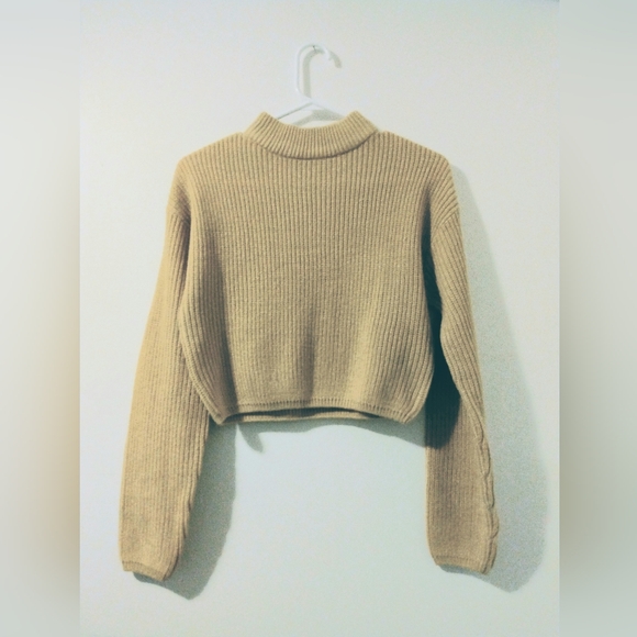 Women's Beige Cropped Mockneck - XS - Picture 1 of 7